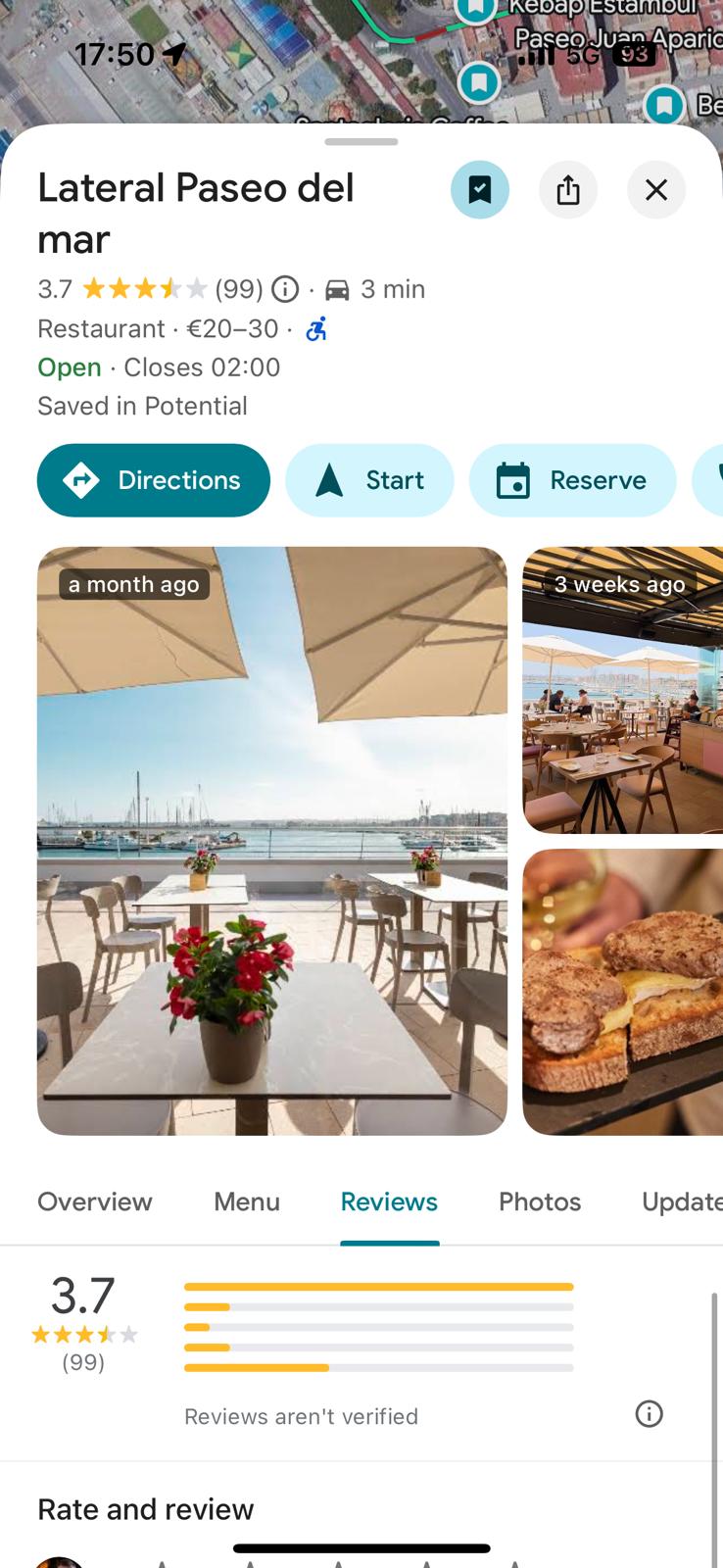 Lateral Paseo del Mar Torrevieja Google Maps showing 3.7 stars before ProfitX3